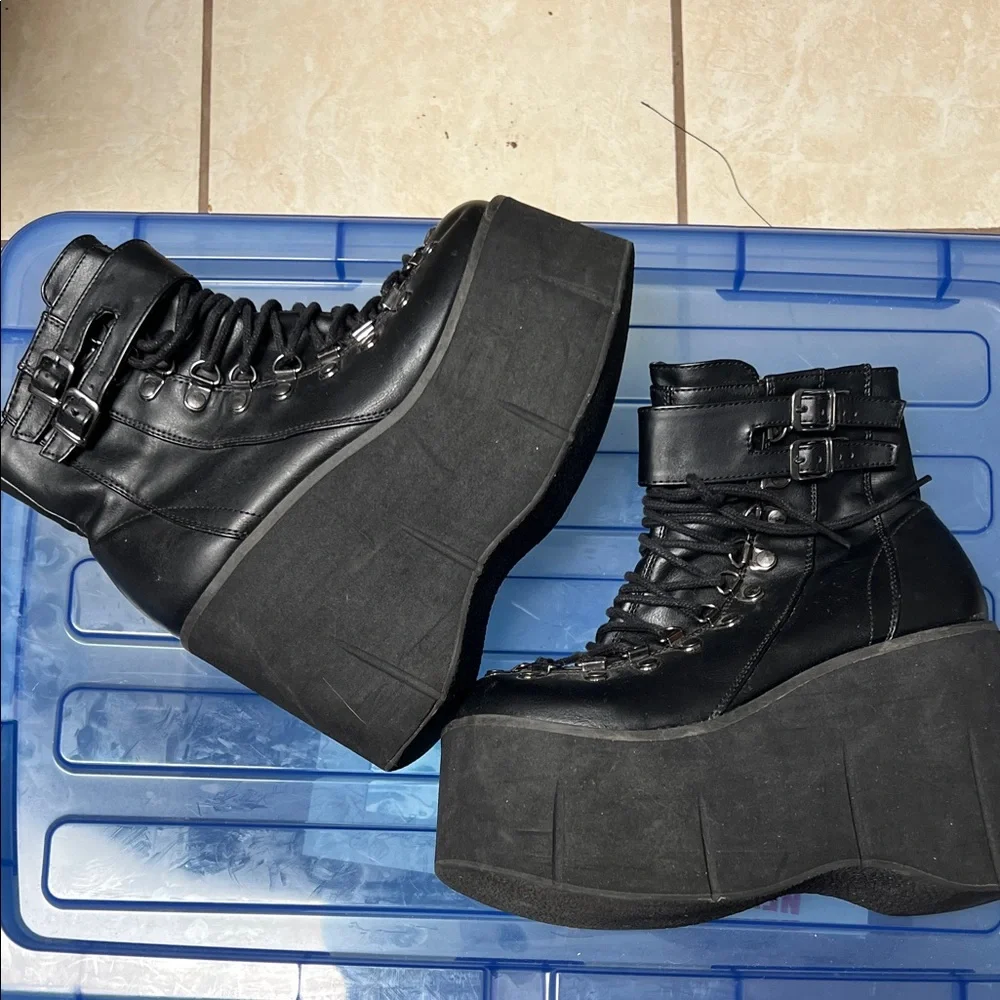 Demonia Black Lace-Up Platform Boots - Picture 3 of 8